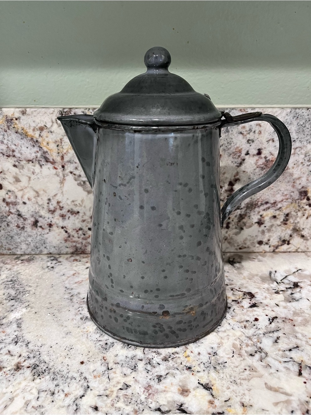 Gray Speckled Enamel Coffee Pot - Vintage-Style Kitchen Pitcher